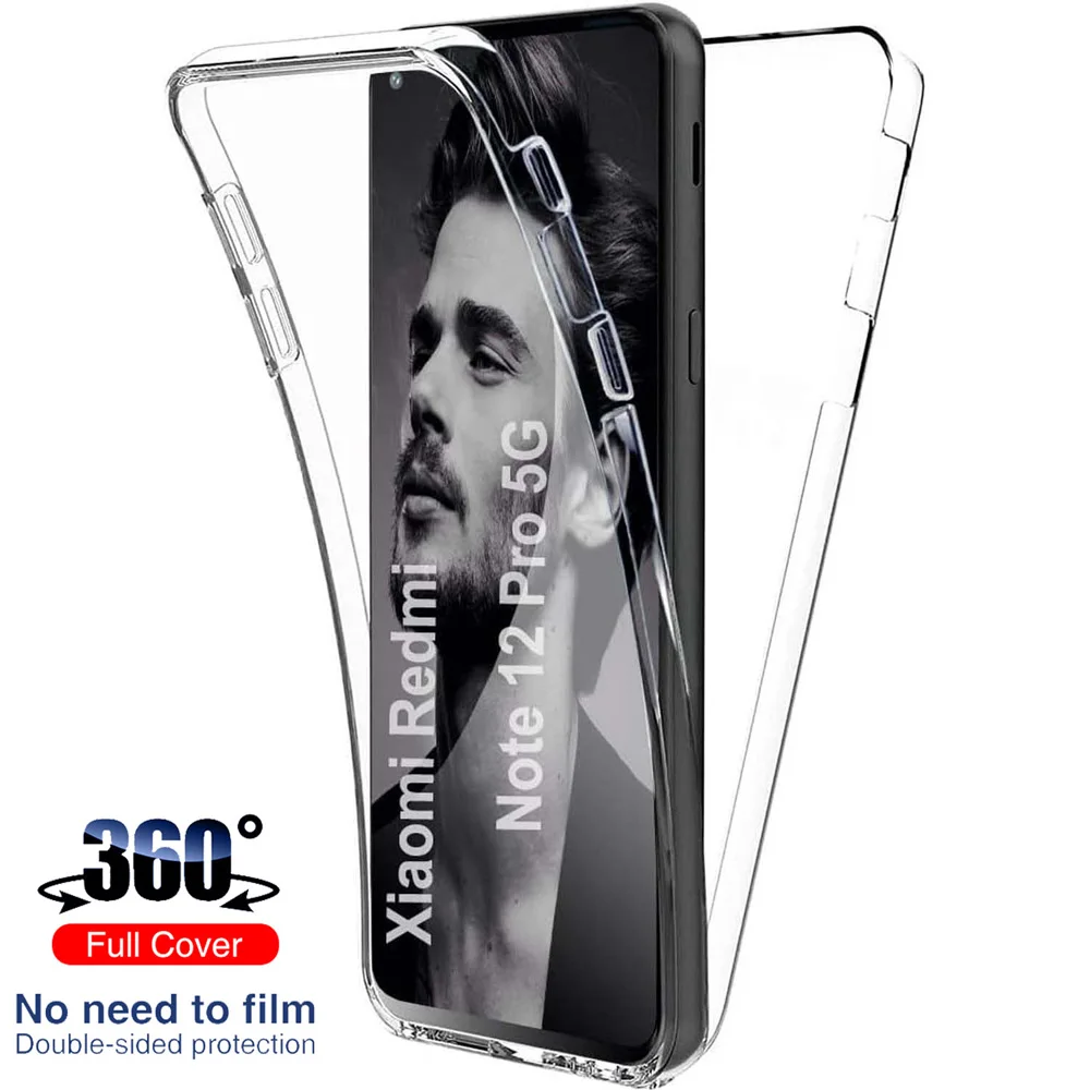 360 двухсторонний противоударный чехол для Xiaomi Redmi Note 12 Pro 5G, прозрачный чехол с полным покрытием, защитный чехол для Redmi Note 12 4G 11S 360 двухсторонний противоударный чехол для Xiaomi Redmi Note 12 Pro 5G, прозрачный чехол с полным покрытием, защитный чехол для Redmi Note 12 4G 11S