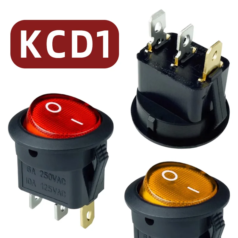 Фото 3-контактный кулисный переключатель SPST 12 В/220 В KCD1 Круглый кнопочный переключатель питания ВКЛ/ВЫКЛ со светодиодной подсветкой Красный Желтый Синий Зеленый Лампа №1