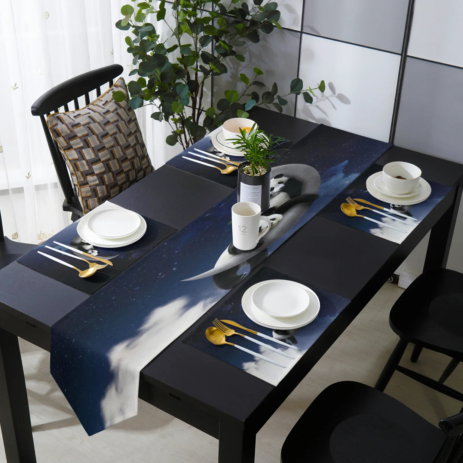 

Moon Night Sky панда Звезда Настольная дорожка Праздничная кухонная обеденная настольная дорожка s коврики Набор для домашвечерние РА