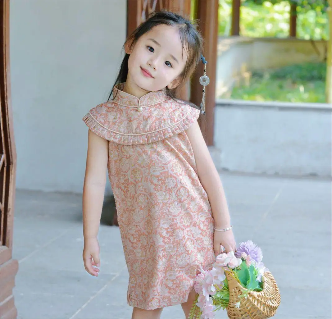 

Детское платье-Ципао без рукавов, с высоким воротником