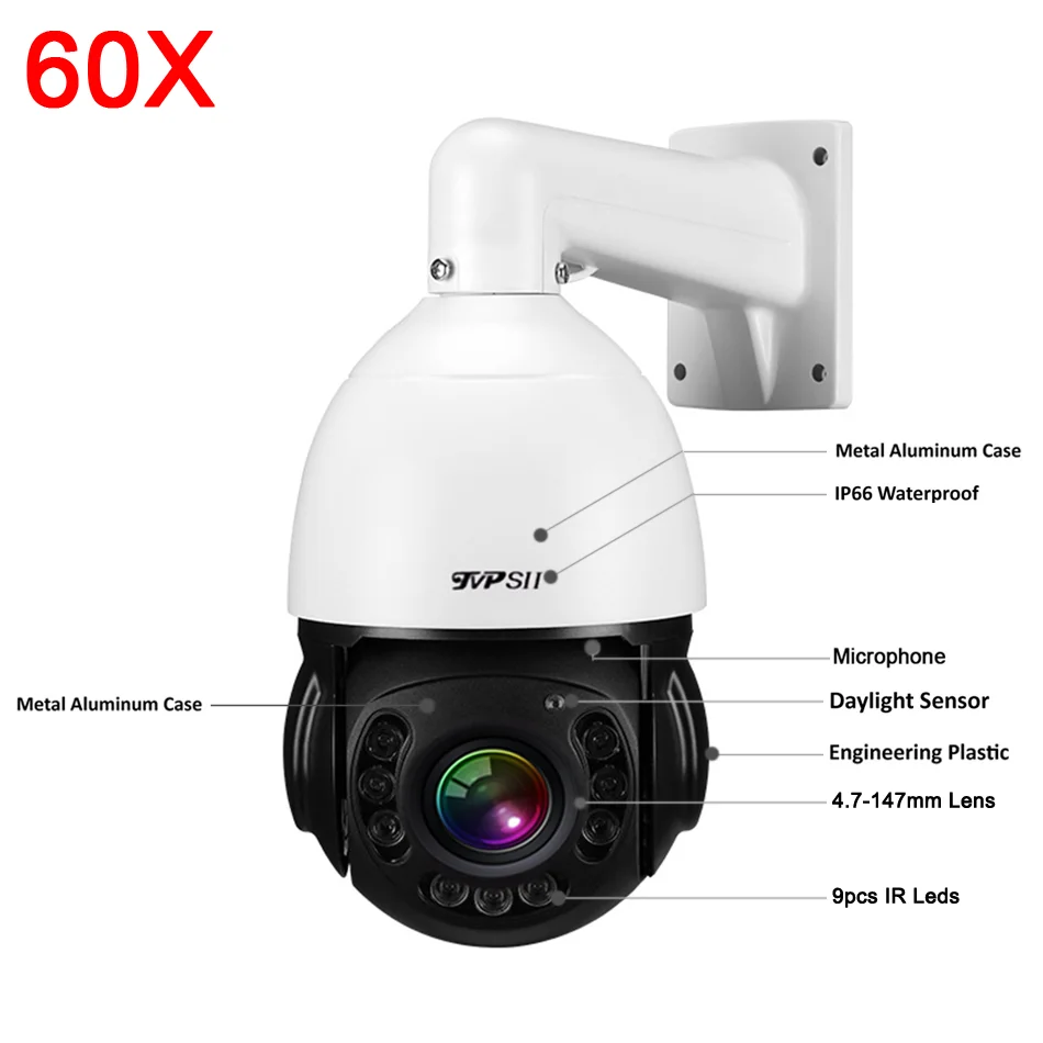 Дешево Наружная IP-камера ONVIF POE PTZ, макс. 128G, автослежение, круиз, 8 Мп, 4K, IMX415, H.265 + инфракрасный зум 60x, поворот на 360 °, аудио