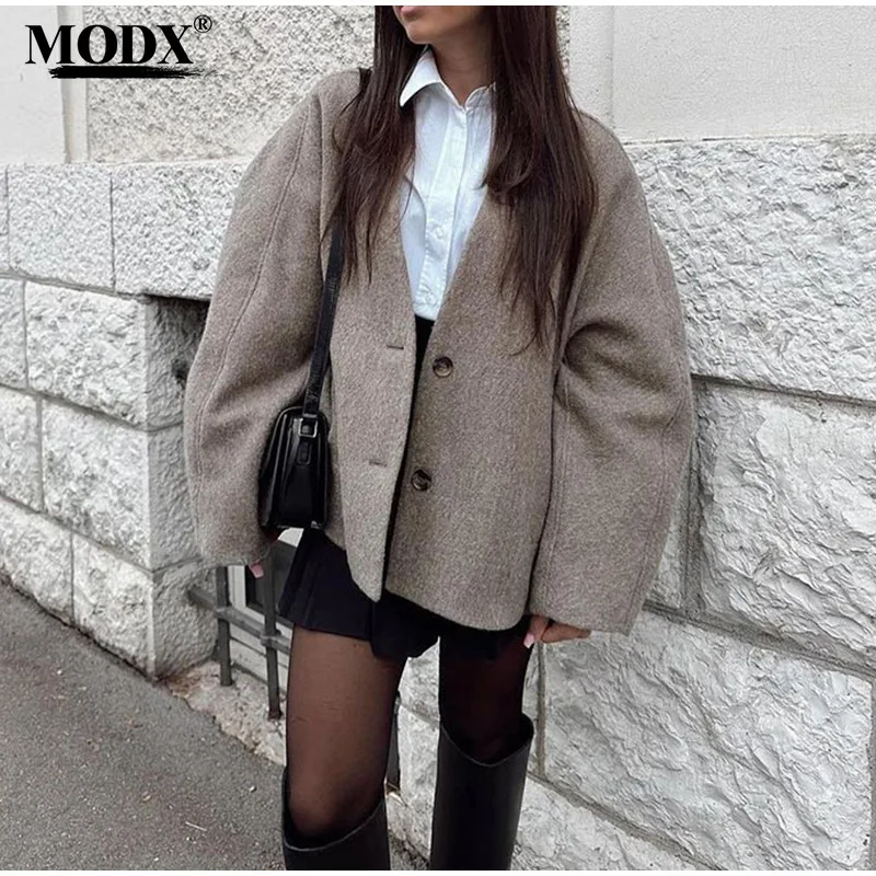 [modx] Модная женская повседневная куртка на пуговицах с v-образным вырезом и
