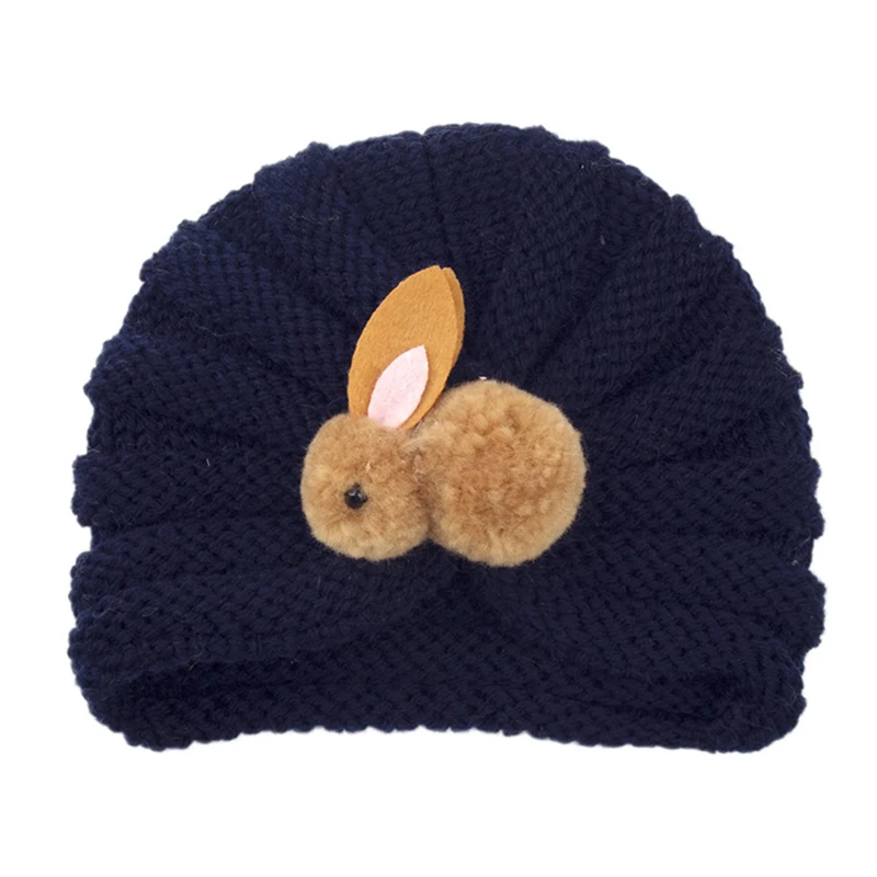 

Детская шапочка-тюрбан с милым мультяшным Кроликом, мягкие зимние теплые шапочки, шапки для новорожденных мальчиков и девочек, шапочка, однотонная вязаная шапка для младенцев, малышей, детей