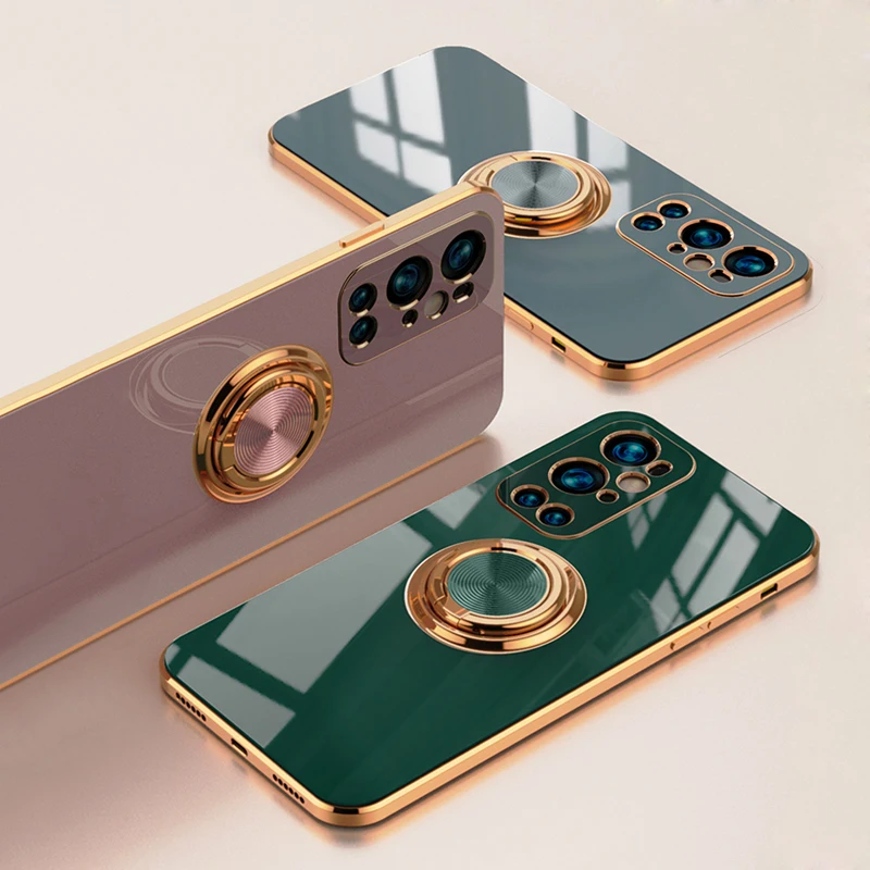 luxury plating soft silicone case for oneplus 9 pro case for one plus 9 9pro oneplus9 phone covers with ring holder stand magnet free global shipping