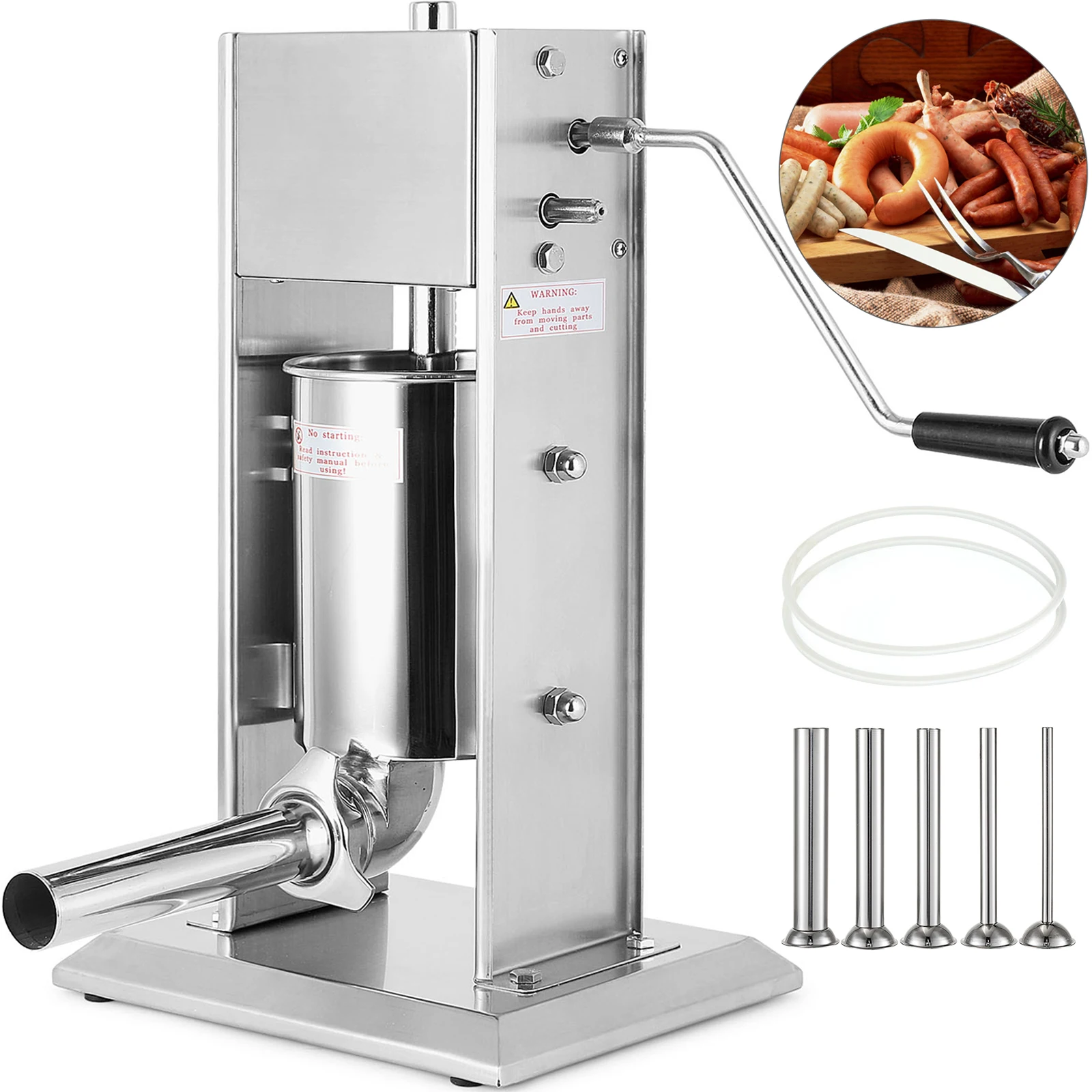 

VEVOR Sausage Stuffer Meat Filler Machine Stainless Steel with 5 Size Nozzles 3L/5L/7L/10L/15L