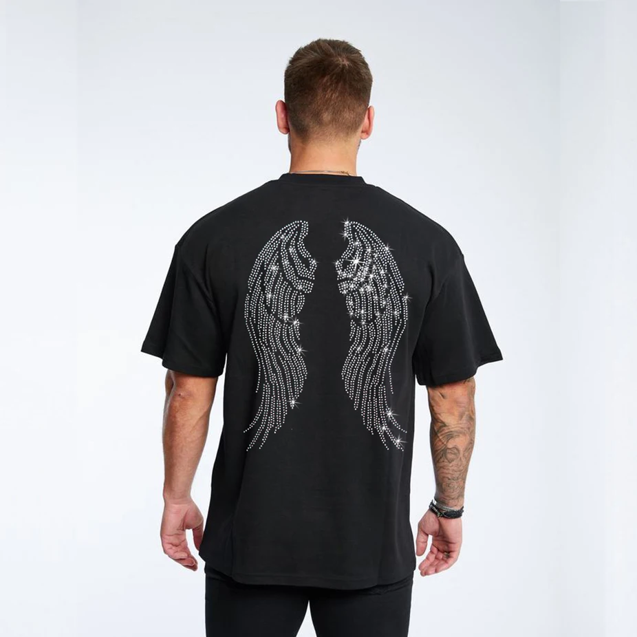 

Новинка лета 2022, мужской спортивный топ NUOYI много с ангельскими крыльями, короткий рукав, 0 воротник, повседневная женская рубашка, Простые р...