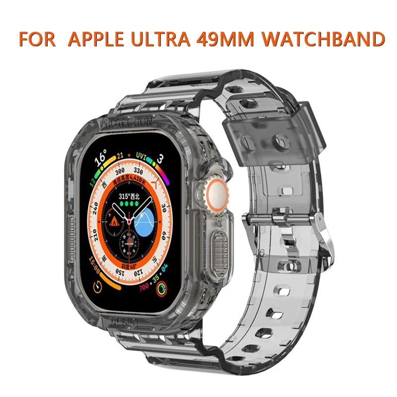 

For Apple Watch Ultra 49mm Watch Glacier Transparent Protective shell case new all-in-one strap replace watchband