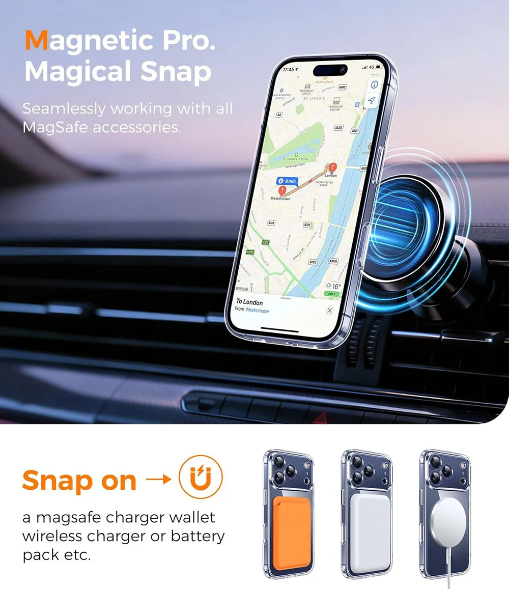Магнитный гибридный жесткий чехол для Magsafe для iPhone 17, 17E, Air 16, 16E, 15, 14 Plus, 13 Pro Max, противоударный, прозрачный, из мягкого ТПУ (art.: 3920da2091c8e) - 3920da2091c8e