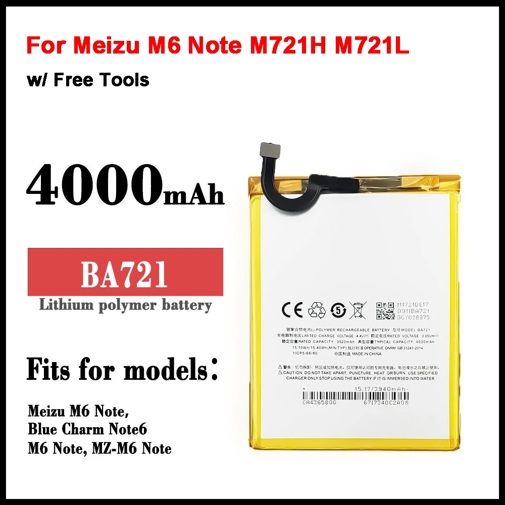 

4000mAh BA721 100% Original Replacement Battery For Meizu M6 Note M721H M721L Mobile Phone Batteries