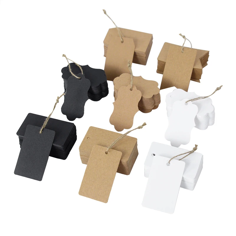100pcs Retro Kraft Blank Rectangle Label Hang Tag Paper Handmade Card Price Wrap Ornament Gift Box Bag Decoration |