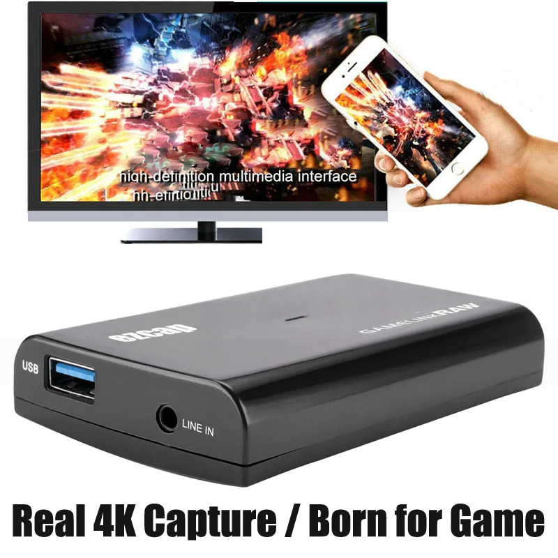 

FULL HD 1080P 60fps 120fps Real 4K Video Capture Card HDMI To USB 3.0 Live Streaming Game Recording Box Audio Line In TV Loop