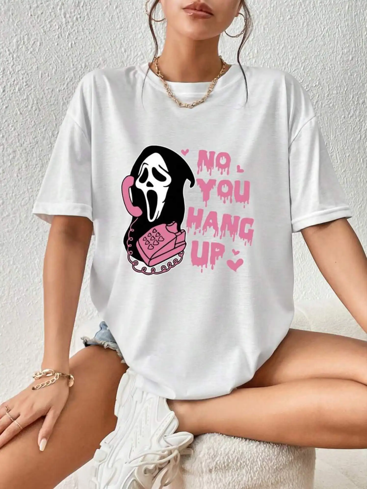 Футболка женская с коротким рукавом и принтом телефона