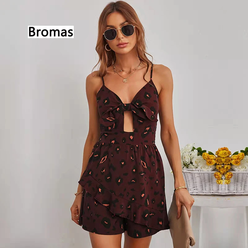 

2022 Summer New Women's Fashion Sexy Hollow Print Open Back Suspender Jumpsuit