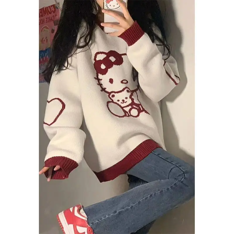 

Kawaii Sanrioed Anime Cartoon series HelloKitty New fashion cute girl classic sweater perfect girl birthday gift holiday gift