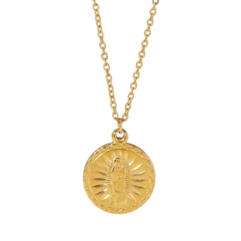 

Stainless Steel Round Chain Neckalce Gold Angel Relief Pendant Collar Necklace Accessories
