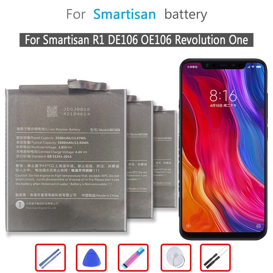 

DC103 DC 103 Battery for Smartisan R1 DE106 OE106 Revolution One 3600mAh Smartphone Replacement Batteries with Tools Gifts