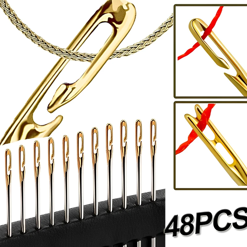 /48Pcs Multi-Size-Blind Nadeln Selbst Fädeln Der Edelstahl Diy Stickerei Nähen Schnell Automatisch Einfädeln Nadel Stift