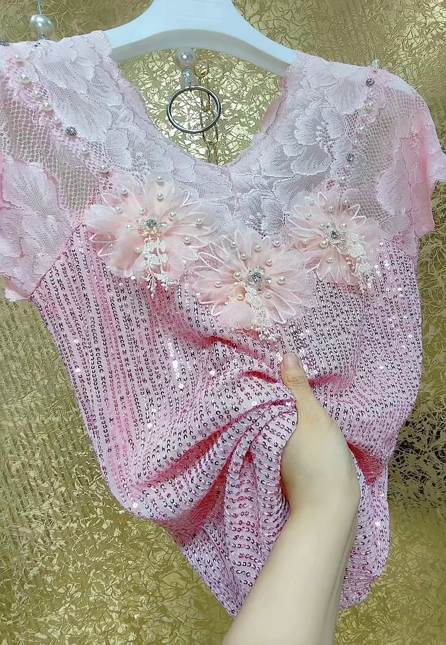 Розовая кружевная футболка NoEnName_Null