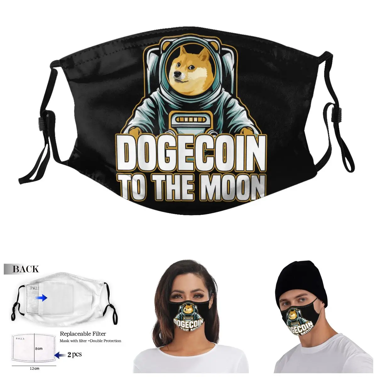 

Dogecoin To The Moon(1) Dogecoin Doge Adult Dust Mask Funny Novelty ｠Guise Activated Carbon Filter Mask