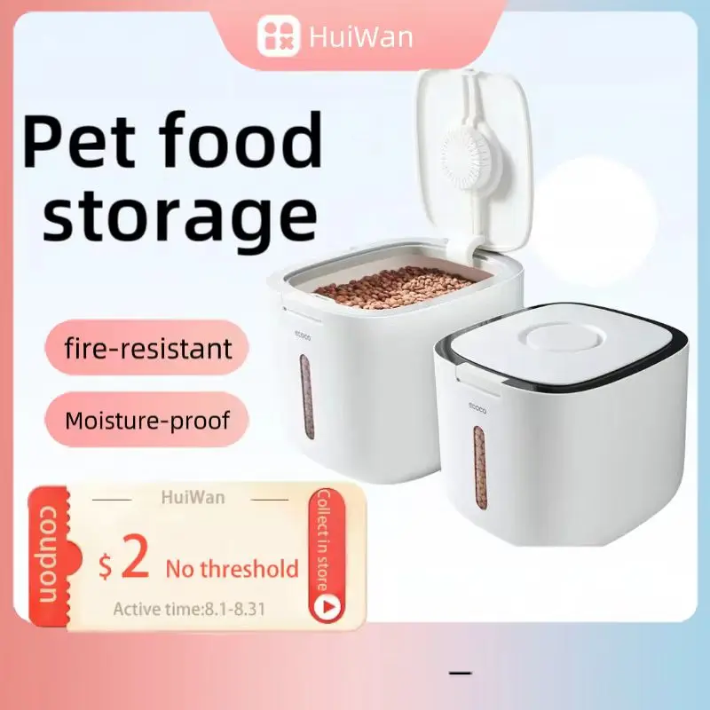 

Контейнер для хранения пищи для домашних животных, контейнер для сухого корма для кошек, влагонепроницаемый герметичный с мерной чашкой, товары для котят