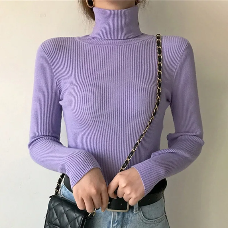Women heaps collar Turtleneck Sweaters Autumn Winter Slim Pullover Women Basic Tops Casual Soft Knit Sweater Soft Warm Jumper images - 6