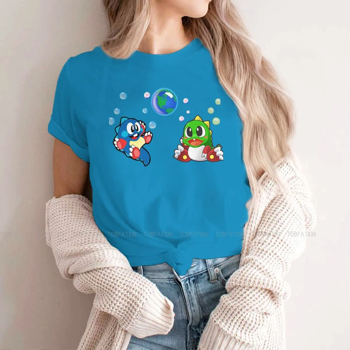 

The Earth Fashion TShirts Arcade Game Fun Little Game Bubble Bobble Girl 4XL Harajuku Fabric Tops T Shirt O Neck