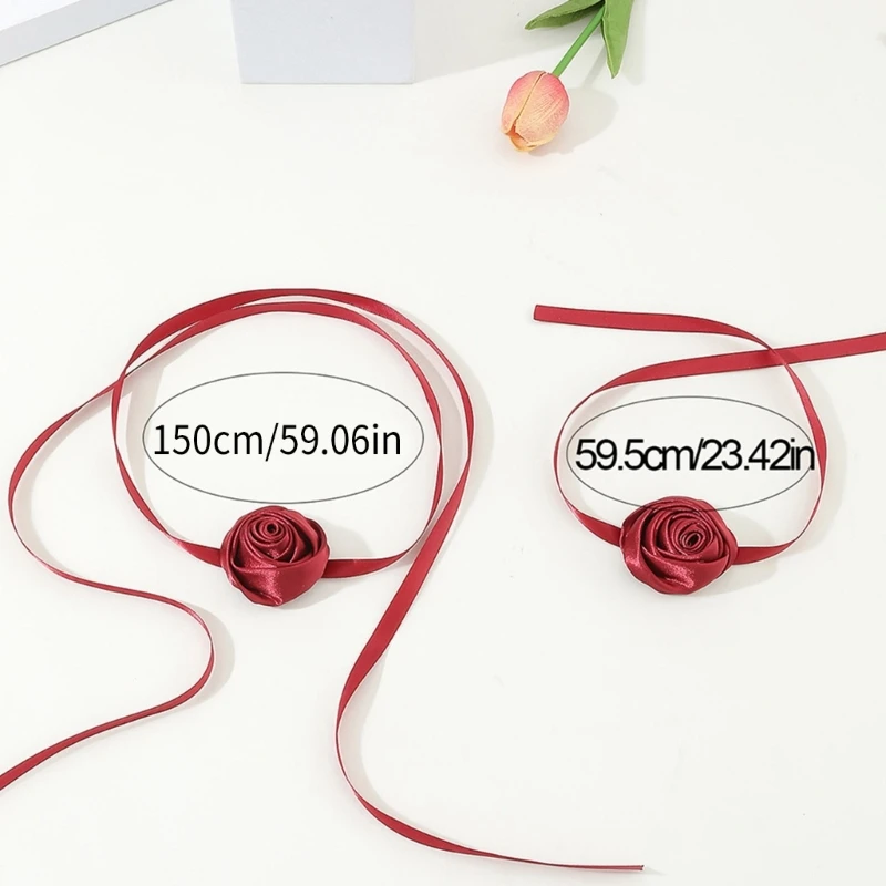Сексуальное простое колье-чокер с длинной лентой и цветком розы
