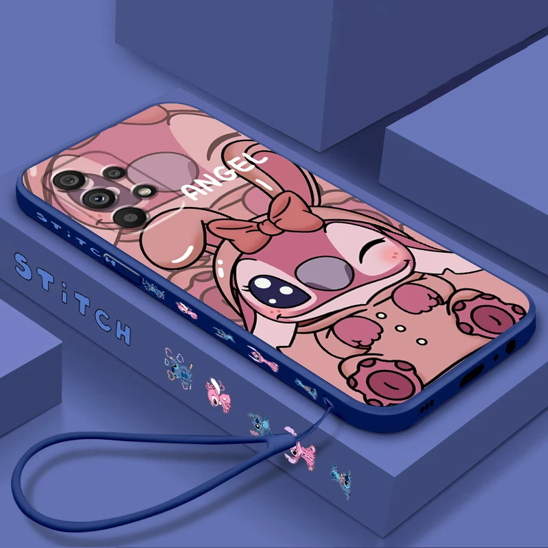 

Disney Couple Stitch Angel Liquid Left Rope For Samsung Note 20 10 A54 A31 A14 A03 A22 A34 A04 A24 Ultra Plus 5G Phone Case