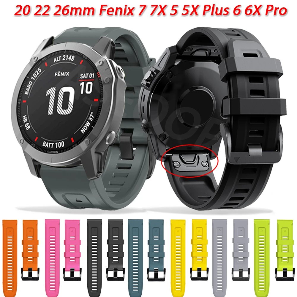 

Ремешок силиконовый для наручных часов, быстросъемный браслет для Garmin Fenix 7S 7X 7 6S 6 6X Pro 5S 5 5X Plus Easyfit, 26 22 20 мм