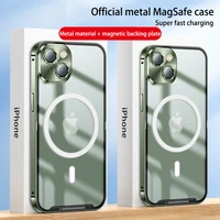 new magnetic magsafe case for iphone 14 13 12 11 pro max metal aluminium alloy lens frosted glass protective ultra thin cover
