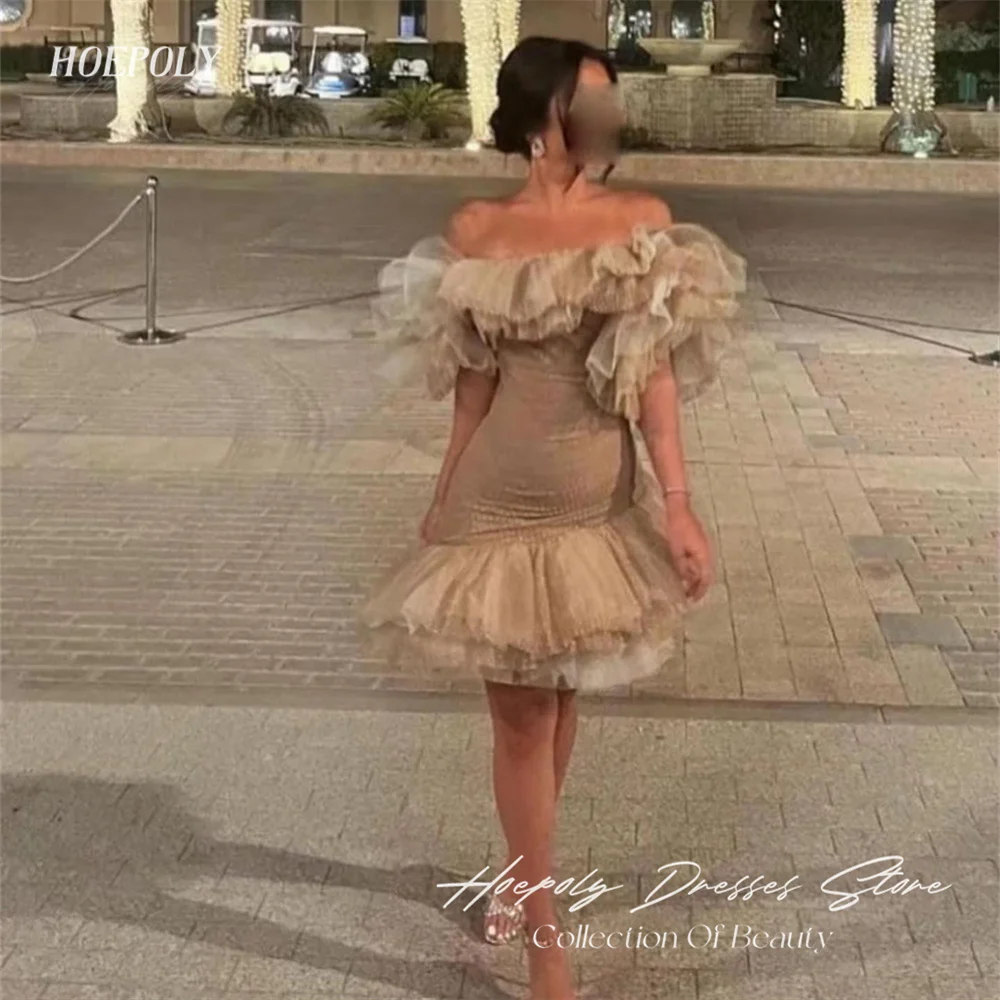 

Hoepoly Pleat Strapless Short Sleeve Mermaid Short Formal Prom Dress Knee Length Mini Elegant Fashion Classy Evening Gowns