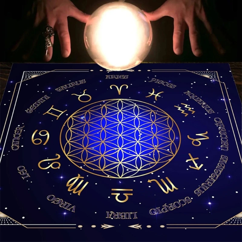 

12 Constellations Tarot Card Tablecloth Divination Altar Cloth Board Game Fortune Astrology Oracles Card Pad 50/60/75cm