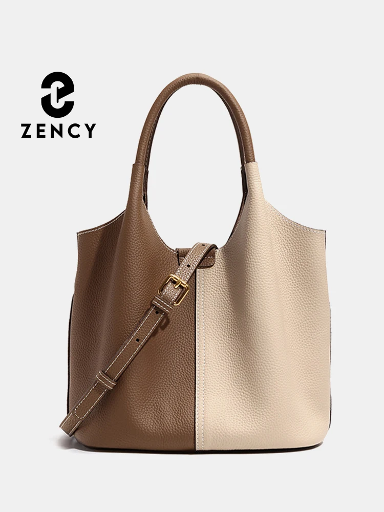 Zency 2023 Women's Soft Leather Designer Bag Retro Patchwork Bucket Tote Handbag Female Large Capacity Composite Bag Crossbody