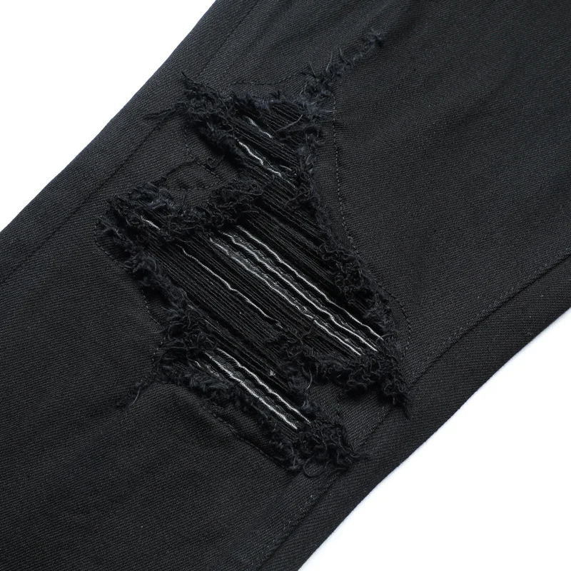 High Street Fashion Men Jeans Black Color Elastic Stretch Skinny Ripped Jeans Men Leather Patched Designer Hip Hop Brand Pants