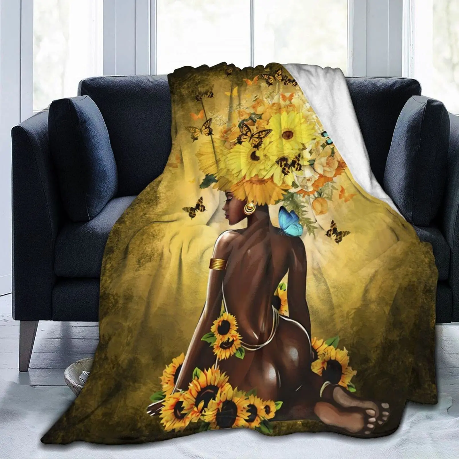 

African American Women Blanket Black Girl Blanket Lightweight Cozy Flannel Carpet Sofa Bed Travel Picnic Throw Blanket for Adult