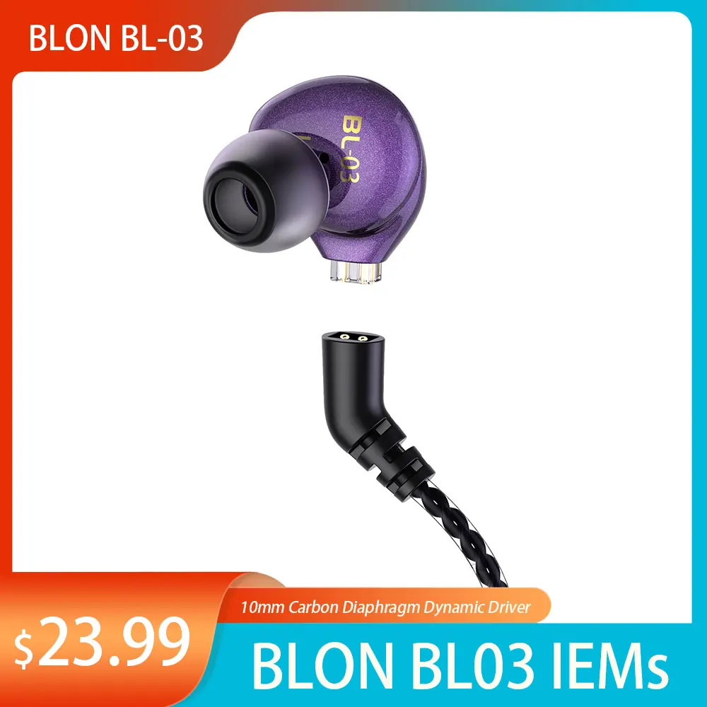 Наушники-вкладыши BLON BL03 проводные, 10 мм, со съемным 2-контактным аудиокабелем