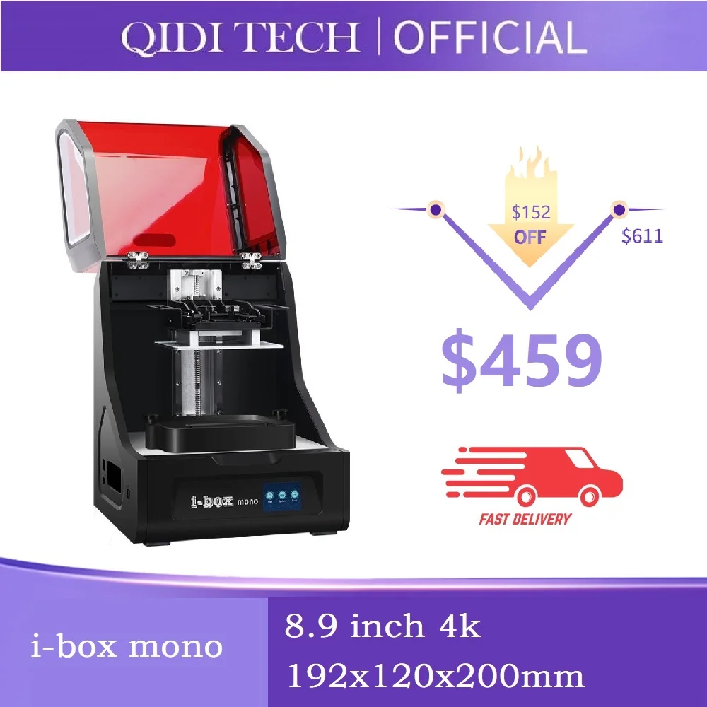 

QIDI TECH i-Box 4K Monochrome LCD 3D Printer,8.9 Inch UV Resin Printers 3D Printing 60mm/h High Speed 192*120*200mm