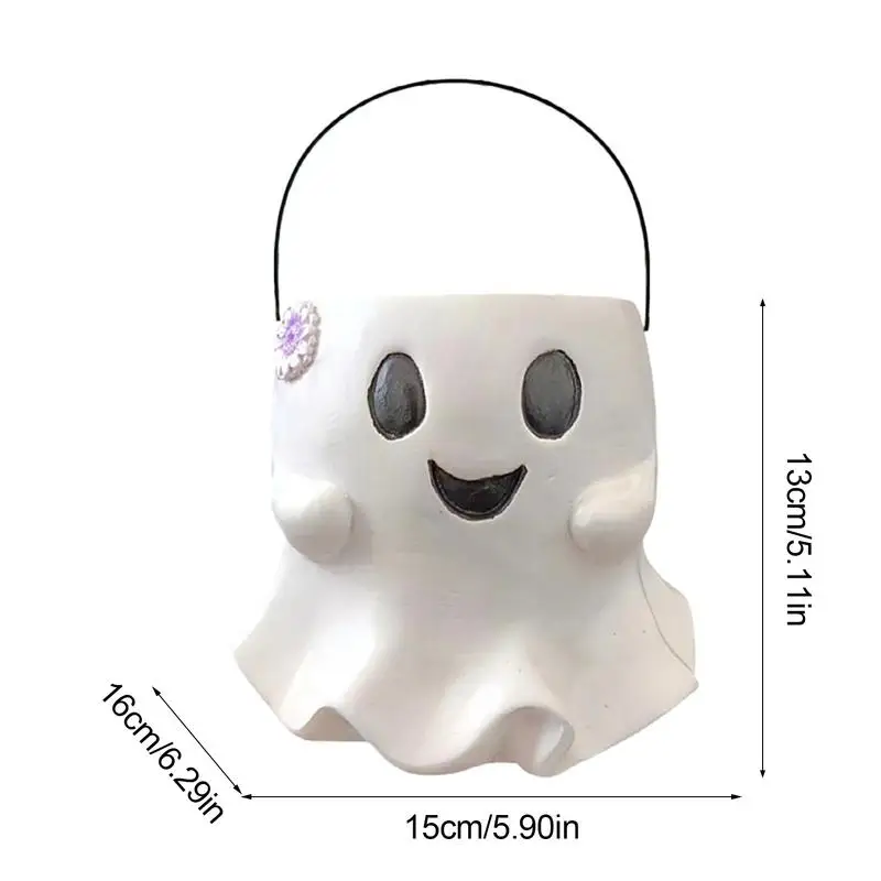 Figurka ducha Doniczka Halloween Miska na cukierki Żywica z twarzą Wiadro Lekka dekoracja imprezę