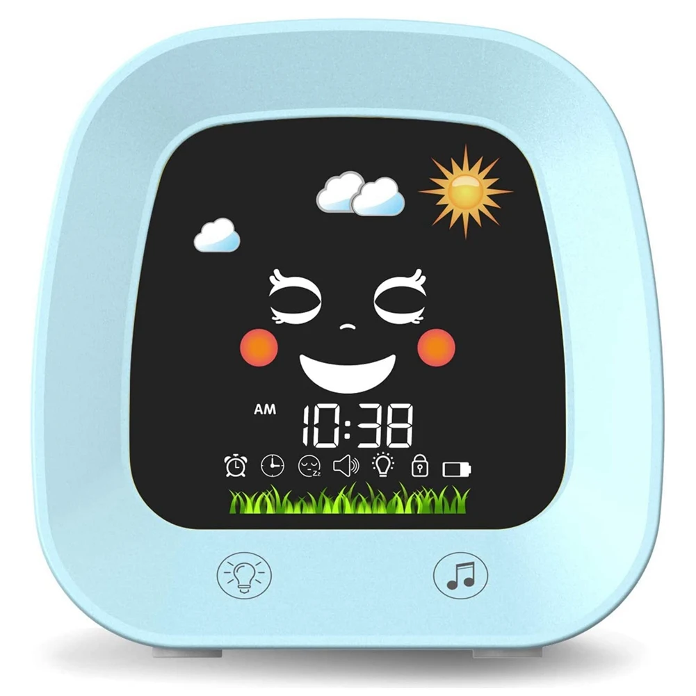 

Kids Alarm Clock for Kids, Children's Sleep Trainer Clock with 4 Color Toddler Night Light, Sleep Sound Machine, Blue