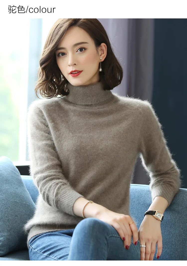

knitted Lady sexy natural mink cashmere pullovers women's fashion turtleneck knit sweater Free shipping