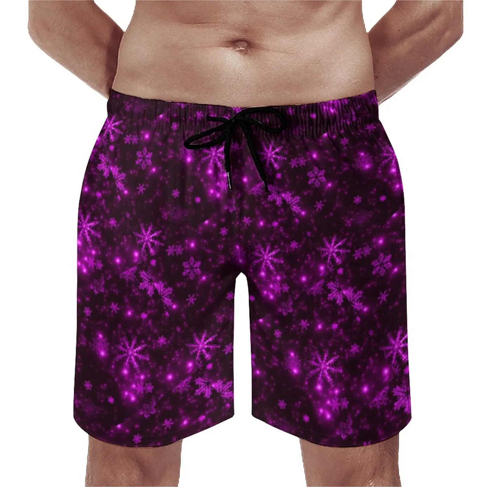 

Snowflake Print Board Shorts Deep Purple Casual Beach Short Pants Males Custom Sports Quick Dry Swim Trunks Birthday Present