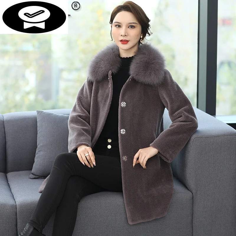 

Collar Fox Coat Fur Female Winter 2023 100% Real Sheep Shearing Coats Women Wool Jackets Elegant Jaqueta Feminina Gxy192