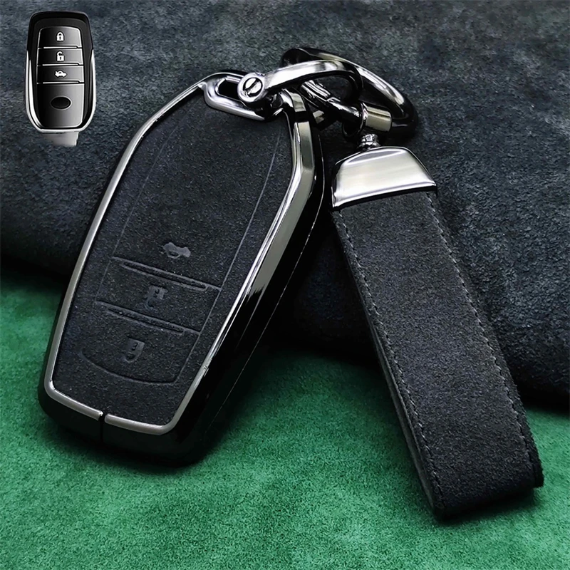 

Suede Alloy Car Key Case Cover For Toyota Camry CHR Corolla Prius RAV4 Avalon Land Cruiser Prado Highlander Yize Altis Key Fob