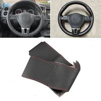 black red perforated leather cover for vw golf 6 jetta mk6 tiguan passat b7 touran magotan hand sewing steering wheel cover trim