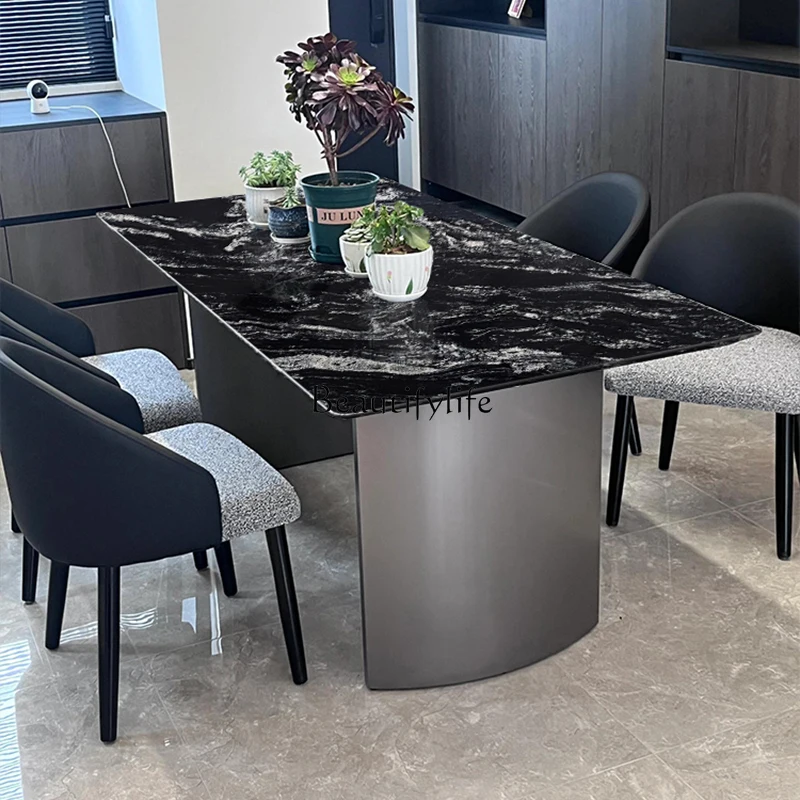 Обеденный стол из космического черного натурального мрамора светлый роскошный
