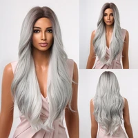 ombre gray synthetic wig with dark roots middle part long wavy wigs for black women afro cosplay daily wig heat resistant