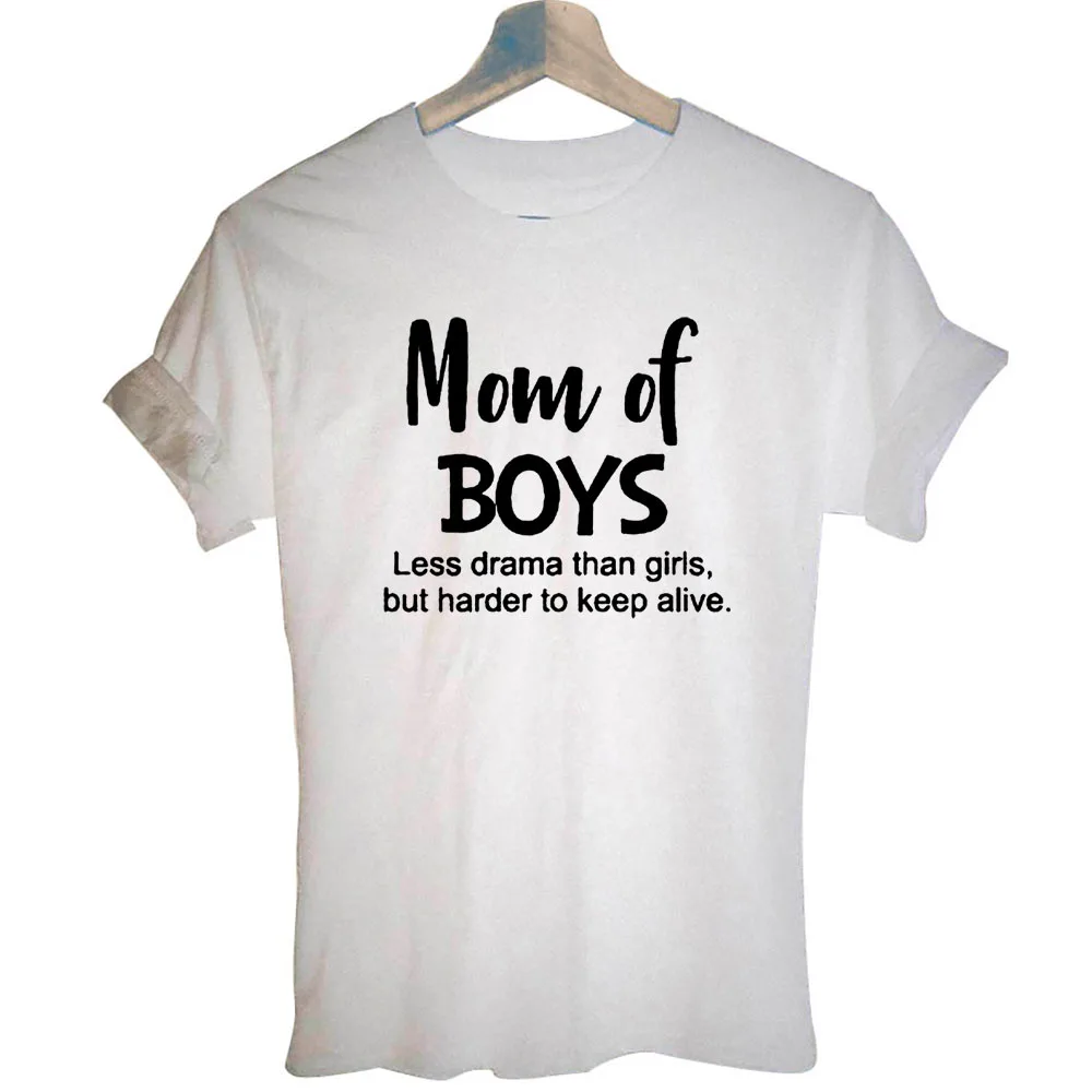 

Mom of Boys Print Graphic Women Tshirts Cotton Casual Funny Mother T Shirt for Lady Yong Girl Top Tee Black White