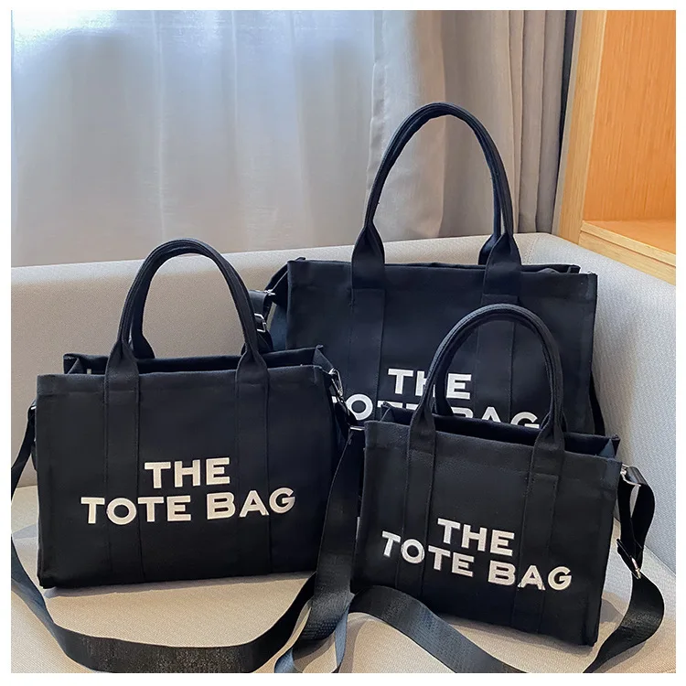 Woman Canvas Handbag Casual Messenger Shoulder Women Tote Bag Black Blue Large Capacity Luxury Shopping Bag Zipper Solid Color