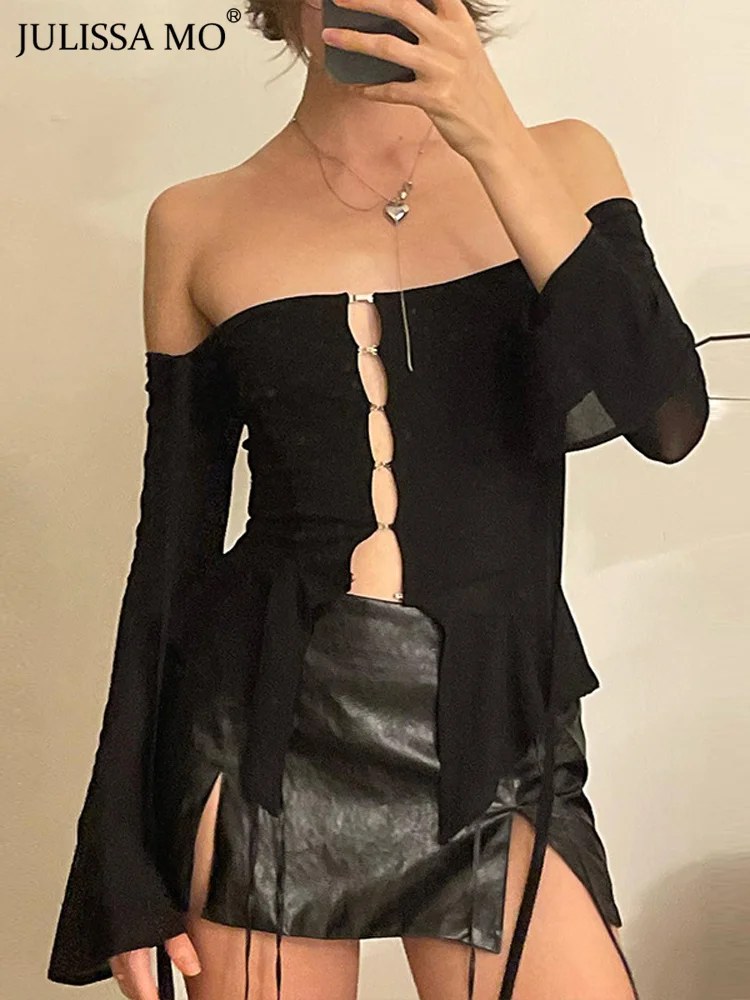 

Женский топ с длинным рукавом JULISSA MO, элегантный однотонный укороченный топ с длинным рукавом, Повседневная летняя одежда, 2022