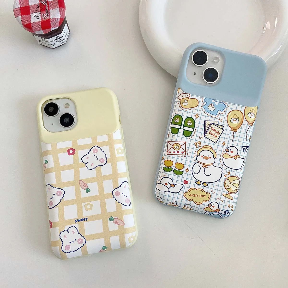 

Cute Rabbit Duck Soft Silicone Back Covers For iPhone 14 13 12 11 Pro Max Thickened Air Cushion Shockproof Checkered Phone Cases